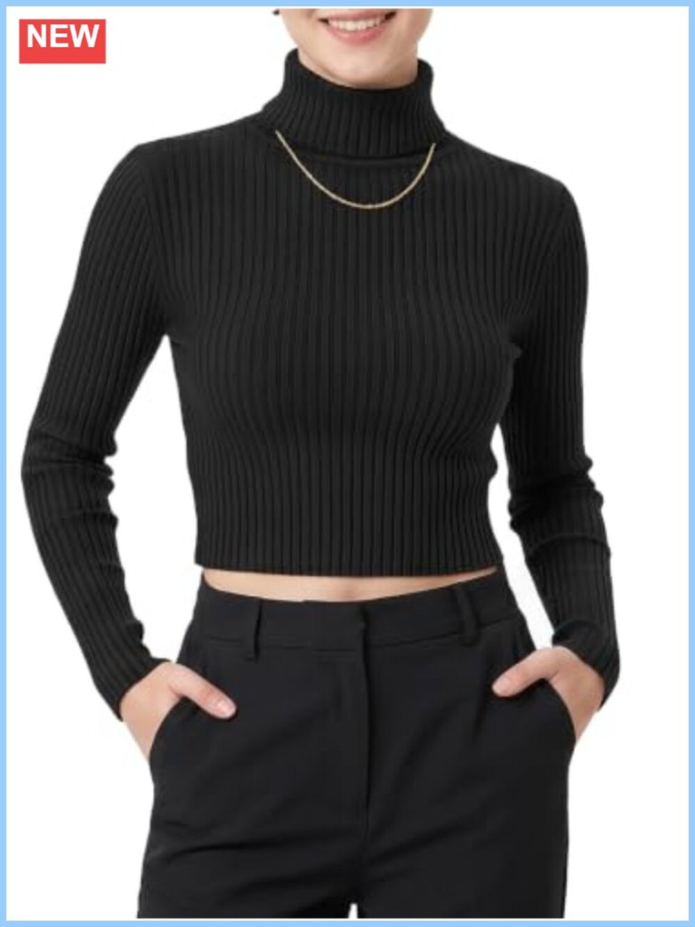 Cropped Ribbed Turtleneck Sweater Slim Fit Knit Pullover